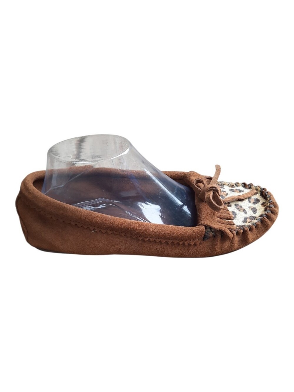 Minnetonka Suede Leather Dye Calf Hair Leopard Print Slip-on Moccasin Slippers 9